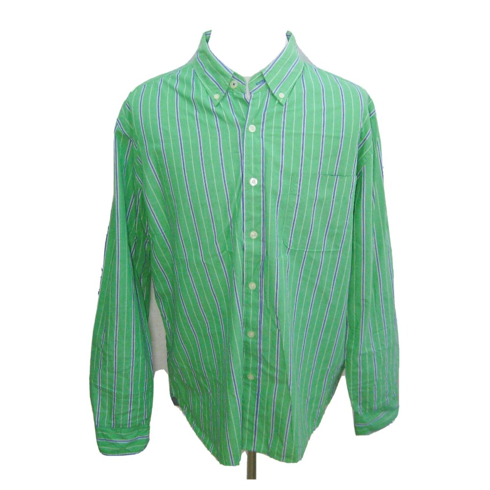 AEROPOSTALE Men's (Size XL) Green Striped Long Sleeve Button Front Shirt Cotton